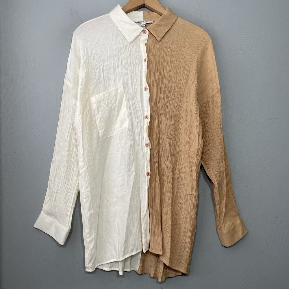 Cloud Ten Size L Crinkle Button Up Shirt Lagenlook Artsy Minimalist Avant Garde